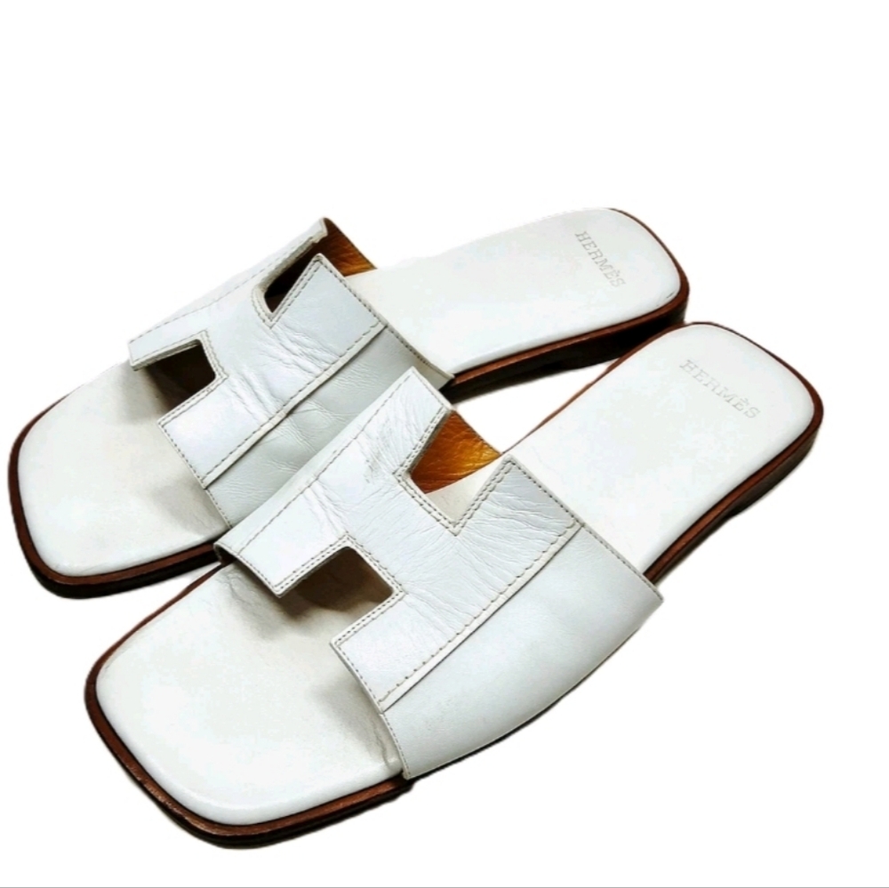 Hermes White Slide Sandals - Picture 11 of 14
